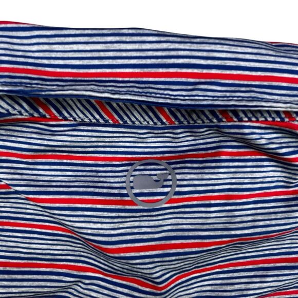Vineyard Vines Performance Polo Medium Blue Red Stripe Golf Stretch - Picture 4 of 8